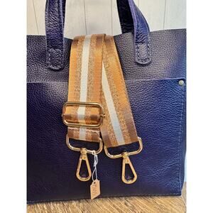 Crossbody Purse Striped Tan Gold White Bag Strap Guitar Strap NEW